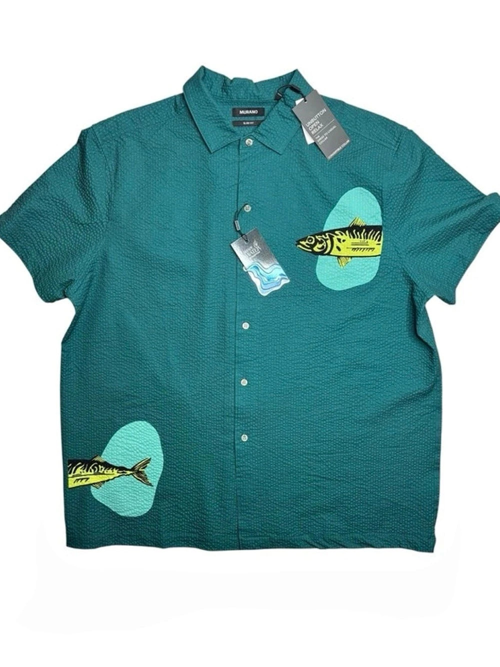 NWT Murano Shape of Water Fish Shirt Teal Slim Fit XXL